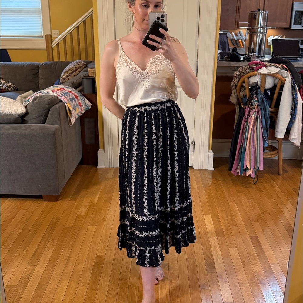 Free People Navy and White midi Skirt